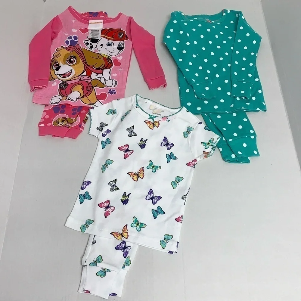 Lot of 3 Infants Size 12M Pajama Sets Polka Dot Butterfly Paw Patrol